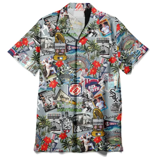 Discover Chicago Palm Trees Pennants and Baseball Glory Hawaiian Shirt 821