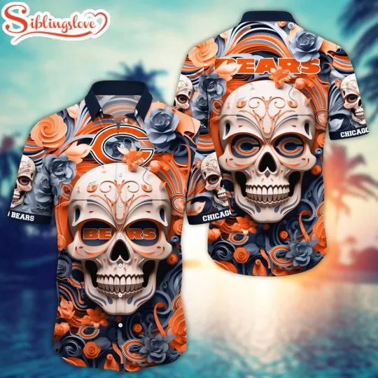 Discover Chicago football Skull Face Aloha Hawaiian Shirt For Fans