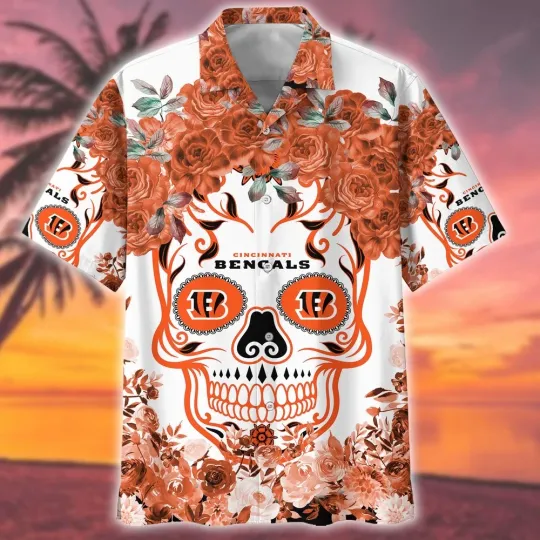 Discover Cincinnati football Flower Skull Hawaiian shirt
