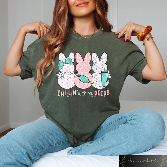 Discover Easter Chillin' With My Peeps Bunny T-shirt, Easter Bunny, Easter Boujee Shirt, Easter Matching Gift, Women's Easter Peeps Tee