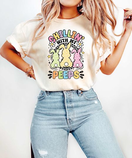 Discover Chilling With My Peeps T Shirt, Easter Bunnies Shirt, Cute Easter Shirt, Gift For Easter Day, Peeps Easter Shirt, Blessed Shirt