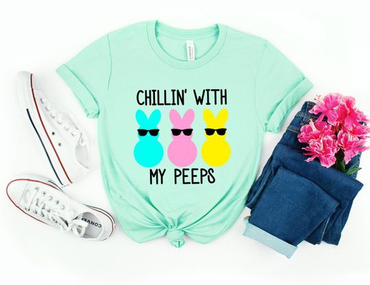 Discover Easter Shirt,Bunny Shirt,Easter Shirt For Woman,Chillin' with My Peeps Shirt,Easter Shirt,Easter Family Tee,Easter Day,Easter Matching Shirt