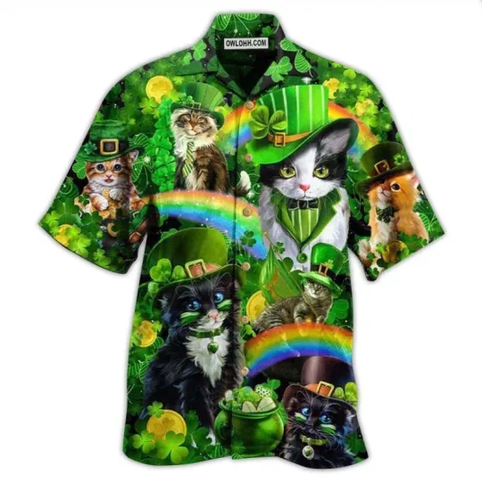 Discover Irish Saint Patricks Day Cats Shamrocks Hawaiian Shirt