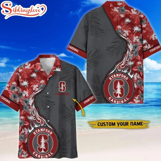 Custom Name Stanford Cardinal Tropical Hawaiian Shirt