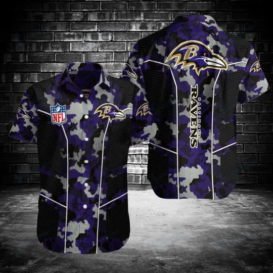 Discover Baltimore Ravenss football Camo Aloha Hawaiian Shirt