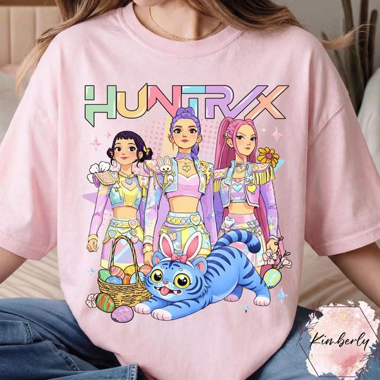 Discover Kpop Huntrix Easter Day Shirt, Huntrix Anime Girl Group Shirt, Happy Easter Day Shirt, Preppy Easter Kpop Shirt