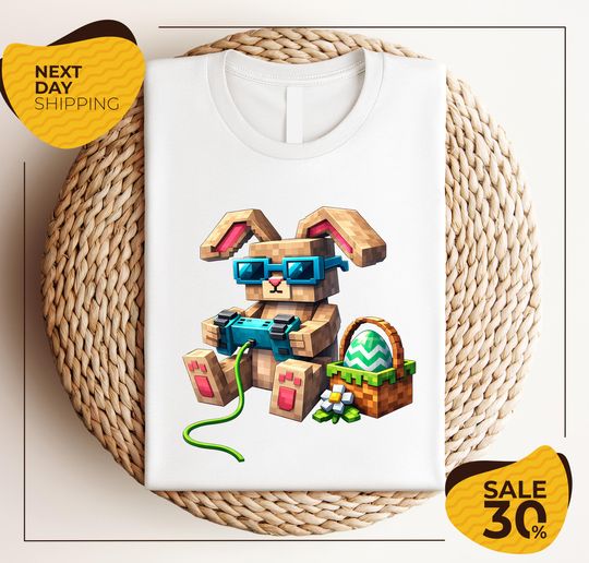 Discover Minecraft Bunny Easter T-Shirt | Cute Gamer Bunny Pixel Art Tee for Kids & Adults