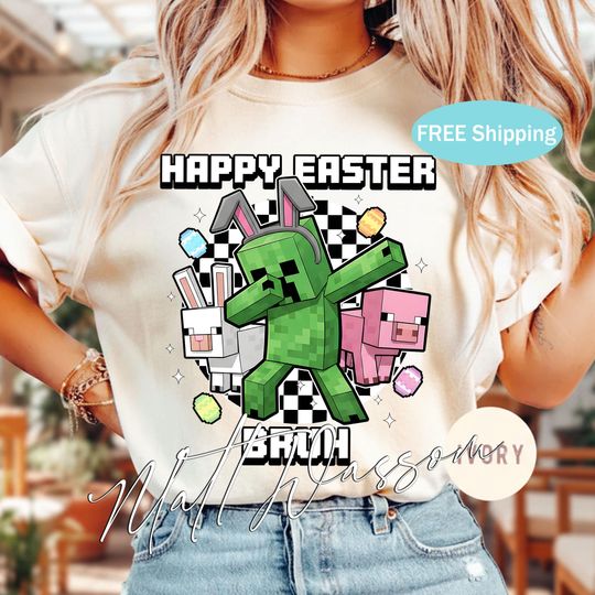 Discover Happy Easter Bruh Creeper Shirt, Boys Gamer Easter Day Shirt, Mining Game Easter Shirt, Funny Easter Sunday Gift for Kids