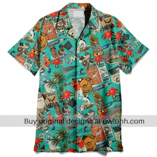 Discover Miami Marlins Legends Play Under the Sunset Skies Hawaiian Shirt Owl O