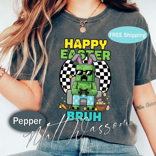 Discover Happy Easter Bruh Shirt, Easter Day Creeper Gamer Shirt, Bunny Creeper Gaming Outfit, Boys Easter Sunday Gift