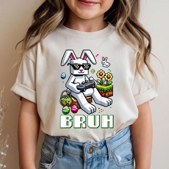 Discover Boys Bruh Happy Easter Day Bunny Egg Video Game Kids Gamer T-Shirt