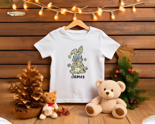 Discover Personalized Camo Easter Bunny Shirt, Custom Name Toddler Easter Gift, Happy Easter Day Shirt