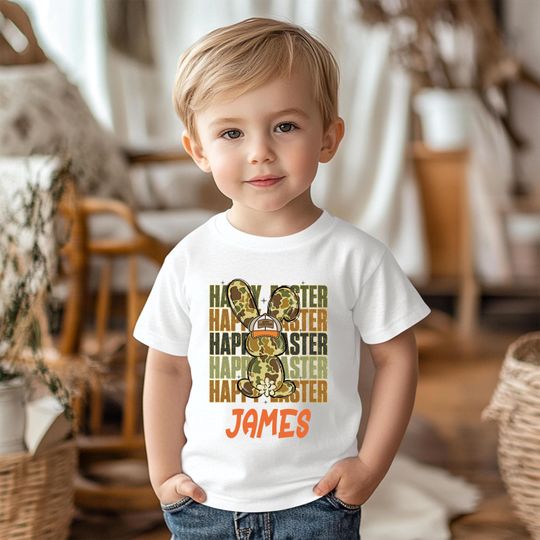 Discover Personalized Camo Bunny Easter Shirt, Boys Spring Outfit