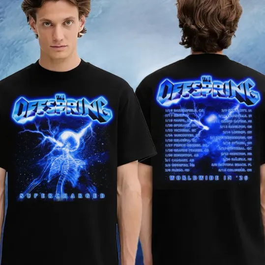Discover The Offspring Merch T-Shirt Supercharged Skeleton 2026 Tour Double Sided Unisex