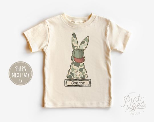 Discover Boys Easter Shirt Personalized Toddler Camo Bunny Boys Name Spring Shirt Easter Bunny Natural Crew Neck Camo Easter Bunny Kids Shirt