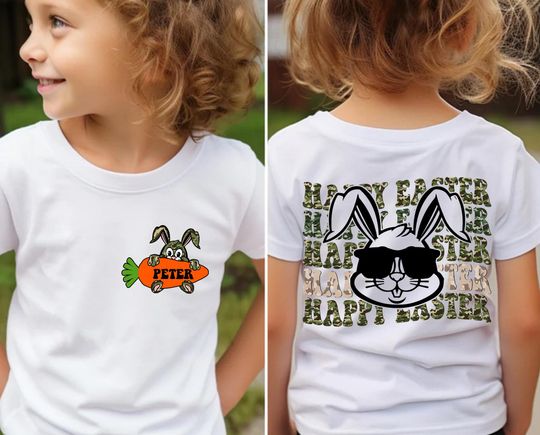 Discover Personalized Easter Bunny Shirt, Happy Easter Day Shirt, Custom Name Easter Shirt, Boys Camo Easter Shirt, Boys Hunting Tee, Easter Day Gift