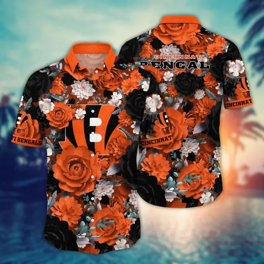 Discover Cincinnati Bengalss Rose Noir Summer Aloha football Hawaiian Shirt