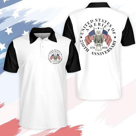USA 250th Anniversary Polo Shirt, Patriotic American Eagle Flag 1776-2026, 4th of July Independence Day Polo