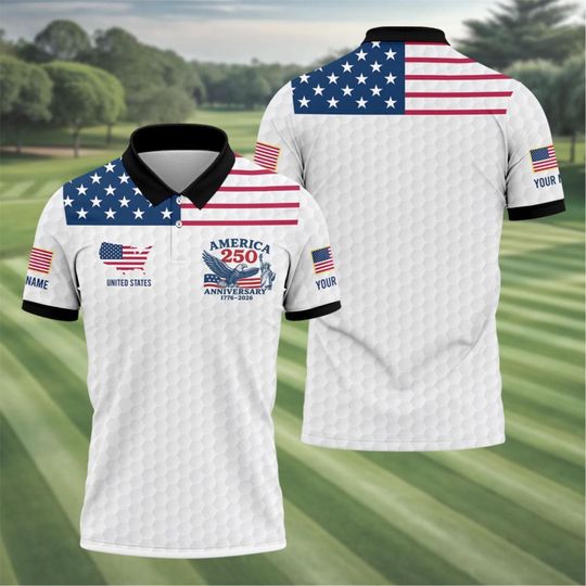 America 250th Anniversary Golf Polo, Patriotic American Flag Men's Polo Shirt, USA 1776-2026 Independence Day Golf Tee
