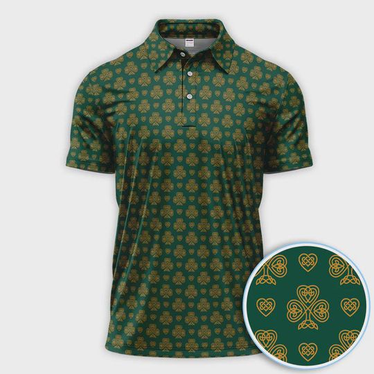 Discover St. Patrick's Day Shamrock Golf Polo Shirt Celtic Clover Pattern Irish Green Golf Shirt