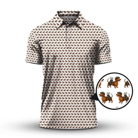 Discover Dachshund Golf Shirt, Wiener Dog Pattern Polo for Dog Lovers