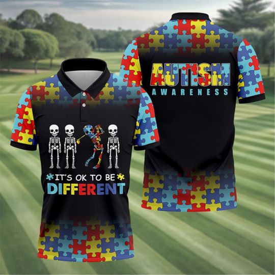 Discover Autism Awareness Puzzle Polo Shirt, Colorful Golf Polo, Support Autism Gift