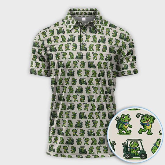Discover Funny Frog Golf Polo for Men, Cute Frog Pattern Shirt, Golf Gift