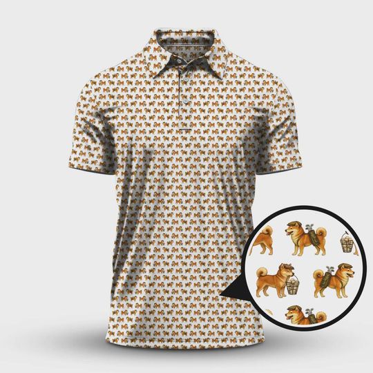 Discover Funny Shiba Inu Golf Polo Shirt with All-Over Dog Print