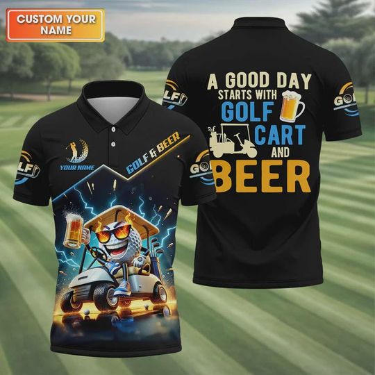 Discover Golf Cart & Beer Custom Polo Shirt for Men Golf Gift