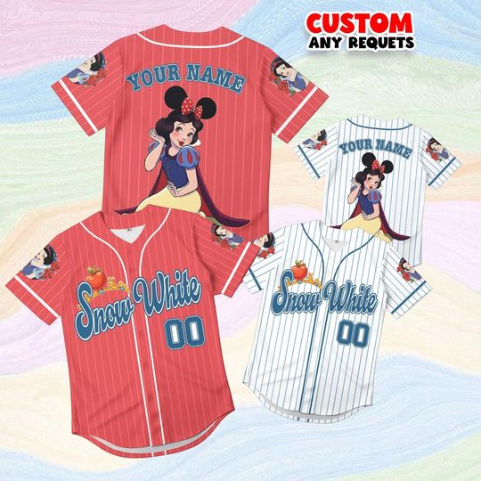 Discover Disney Princess Snow White Baseball Jersey, Custom Name Snow White Shirt, Personalized Girls Disney Birthday Family Matching Gift