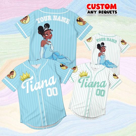 Discover Disney Princess Tiana Baseball Jersey, Custom Name Princess and the Frog Shirt, Personalized Kids Birthday Family Matching Gift