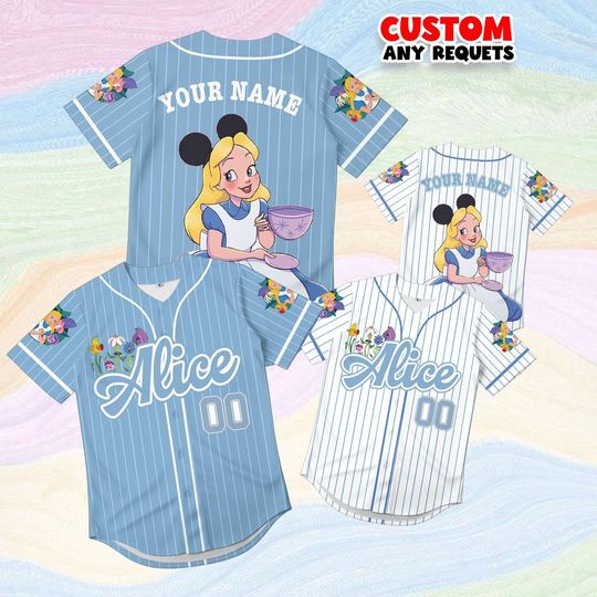 Discover Disney Alice in Wonderland Baseball Jersey, Custom Name Alice Shirt, Personalized Kids Birthday Family Matching Gift