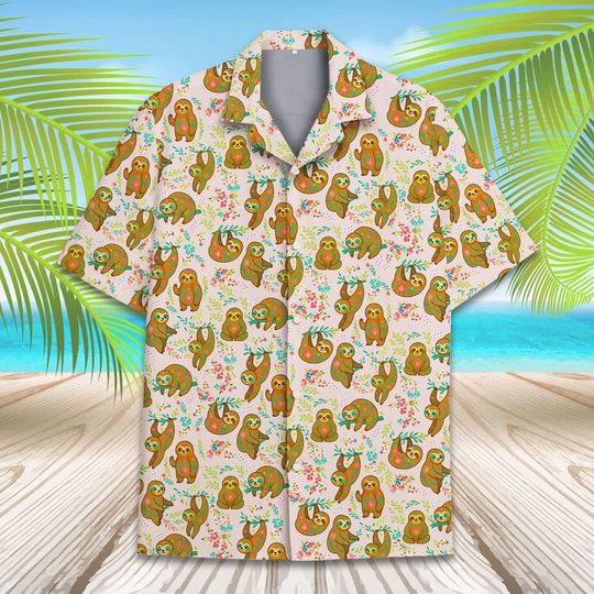 Discover Cute Sloth Hawaiian Shirt for Men Women Youth, Funny Animal Aloha Button Down Short Sleeve, Funny Tropical Summer Shirt, Sloth Lovers Gift