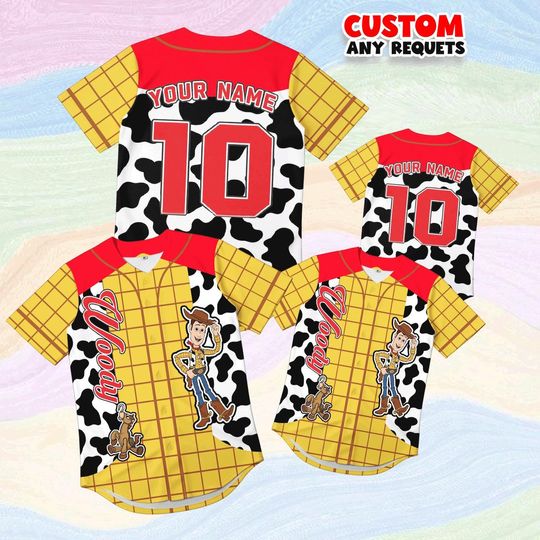 Discover Disney Toy Story Woody Baseball Jersey, Custom Name Cowboy Shirt, Personalized Kids Family Matching Birthday Gift