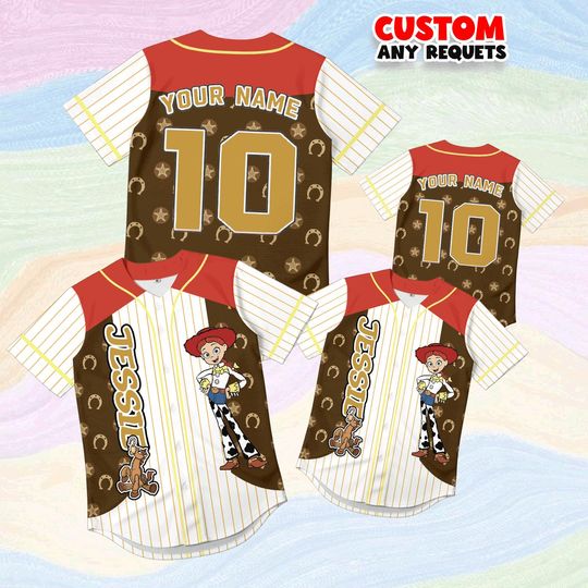 Discover Disney Toy Story Jessie Baseball Jersey, Custom Name Cowgirl Shirt, Personalized Kids Family Matching Birthday Gift