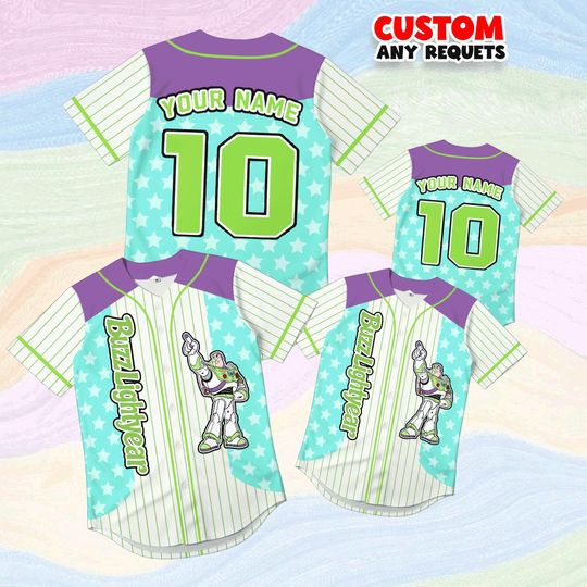Discover Disney Toy Story Buzz Lightyear Baseball Jersey, Custom Name Kids Shirt, Personalized Family Matching Birthday Gift