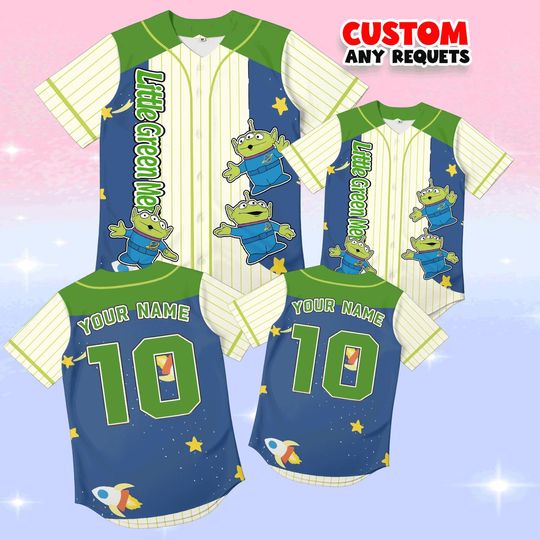 Discover Disney Toy Story Alien Baseball Jersey, Custom Name Little Green Men Shirt, Personalized Kids Family Matching Game Day Gift