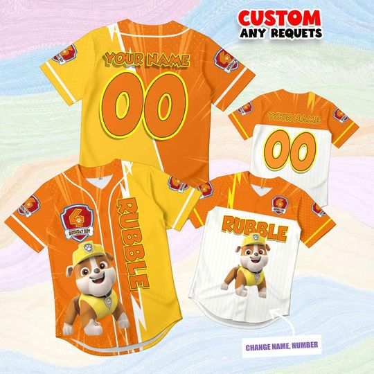 Discover Custom Rubble Paw Patrol Birthday Jersey, Personalized Name and Number Boy Shirt, 2nd 3rd 4th 5th Birthday Outfit