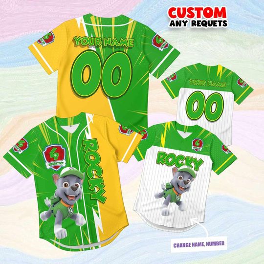 Discover Personalized Rocky Birthday Shirt Boy, Custom Paw Patrol Rocky Jersey, Name and Age Birthday Boy Outfit
