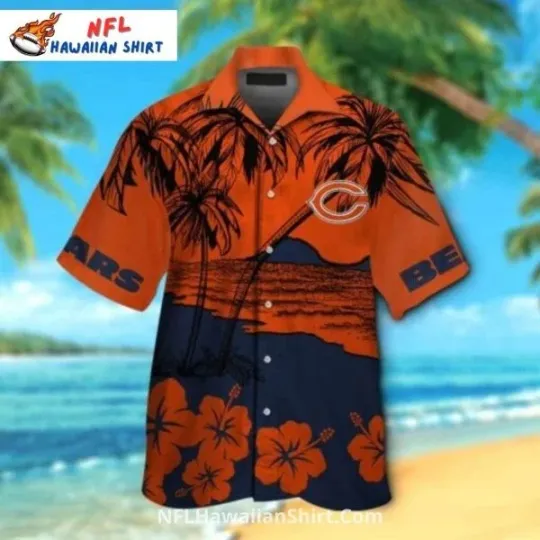 Discover Tropical Sunset Chicago Bearas Aloha Hawaiian Shirt With Palm Trees