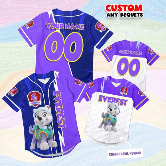 Discover Baby Birthday Jersey Paw Patrol Everest Shirt Custom Name Number Purple Baseball Outfit Party Gift