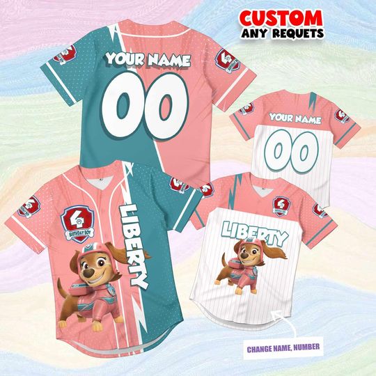 Discover Baby Girl Birthday Jersey Paw Patrol Liberty Shirt Custom Name Number Pink Teal Baseball Outfit Party Gift Toddler