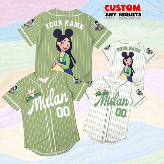 Discover Disney Princess Mulan Baseball Jersey, Custom Name Mulan Shirt, Personalized Girls Disney Birthday Family Matching Gift