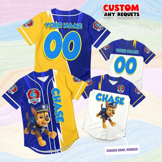 Discover Personalized Chase Birthday Shirt Boy, Custom Paw Patrol Chase Jersey, Name and Age Birthday Boy Outfit