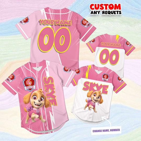 Discover Baby Girl Birthday Jersey Paw Patrol Skye Shirt Custom Name Number Pink Baseball Outfit Party Gift