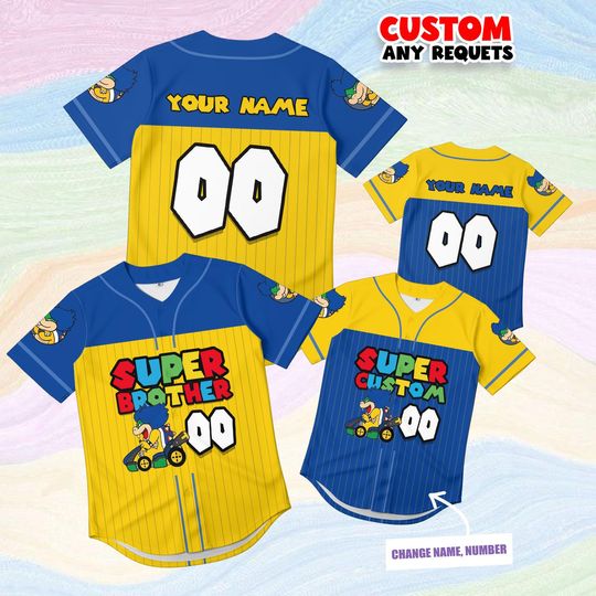 Discover Gift Super Brother Ludwig Jersey Shirt Custom Name Number, Kids Mario Birthday Shirt, Gaming Boy Baseball Outfit