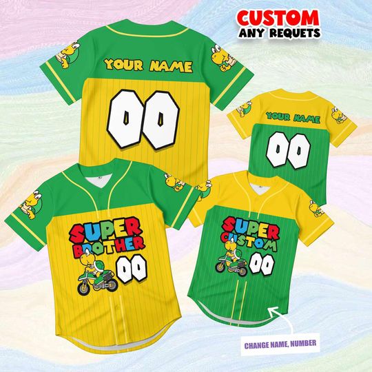 Discover Gift Super Brother Koopa Jersey Shirt Custom Name Number, Kids Mario Birthday Shirt, Gaming Boy Baseball Outfit
