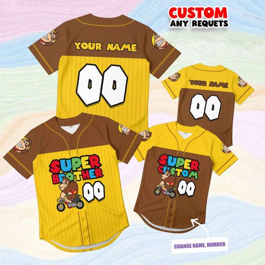 Gift Super Brother Donkey Kong Jersey Shirt Custom Name Number, Kids Baseball Birthday Shirt, Matching Sibling Outfit