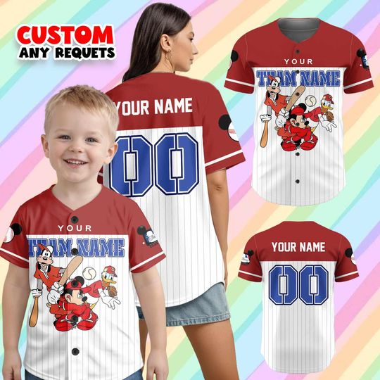 Discover Disney Baseball Mickey Jersey, Custom Name Mickey And Friends Shirt, Personalized Disney Family Matching Baseball Outfit