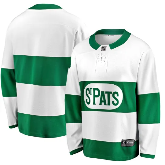 Discover Men's Toronto St. Pats Hockey Jersey Fanatics Branded White Green Premier Breakaway